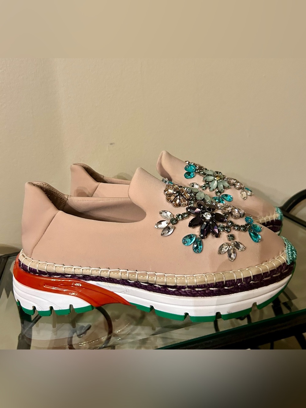 Embellished Designer Style Slip-On Platform Sneakers